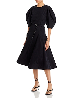 3.1 Phillip Lim Puff-sleeve Belted Midi Dress In Black