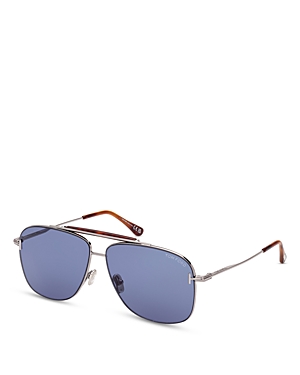 Shop Tom Ford Jaden Navigator Sunglasses, 60mm In Silver/blue Solid
