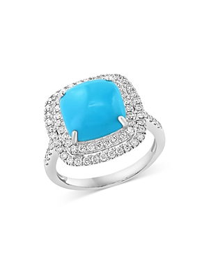 Bloomingdale's Turquoise & Diamond Halo Ring In 14k White Gold - 100% Exclusive In Blue/white