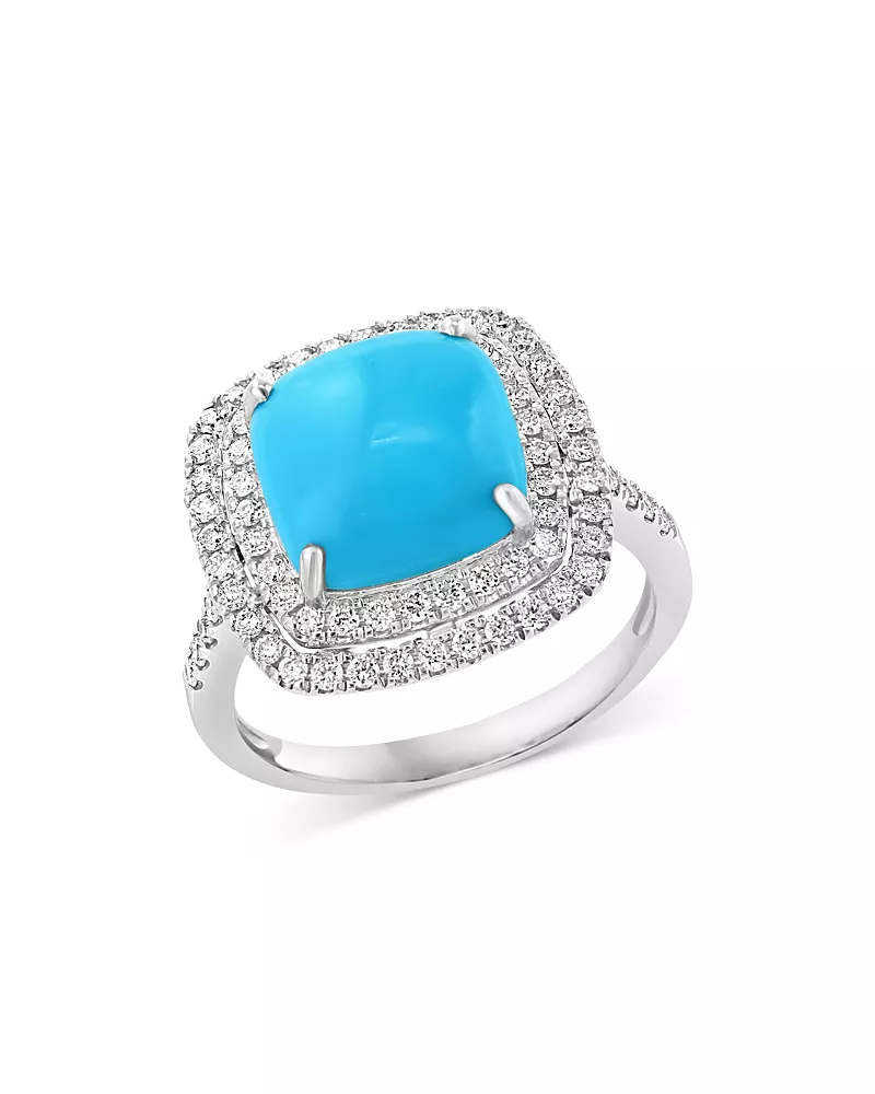 Bloomingdale's Fine Collection Turquoise & Diamond Halo Ring in 14K White Gold