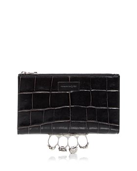 Men's luxury wallet - Alexander McQueen black leather Ribcage card holder