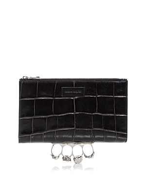 Alexander McQUEEN The Knuckle Small Croc Embossed Leather Zip Pouch