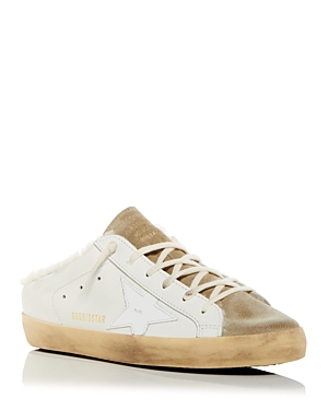 Shop Golden Goose Women's Super-star Shearling Mule Sneakers In White/taupe