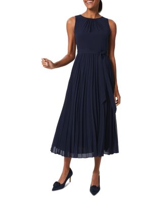 Hobbs London Petite Blythe Pleated Dress In Midnight Navy
