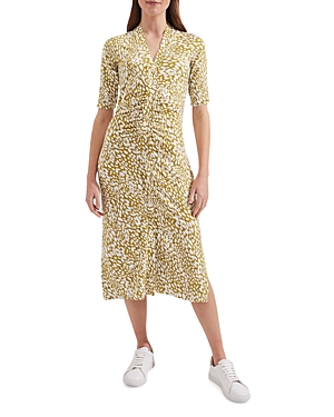 Hobbs London Hattie Printed Button Front Dress In Mid Olive