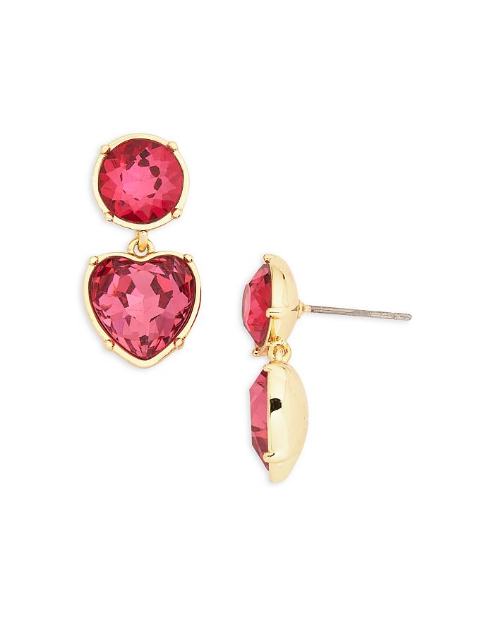 AQUA Pink Crystal Heart Drop Earrings in 14K Gold Plated - 100
