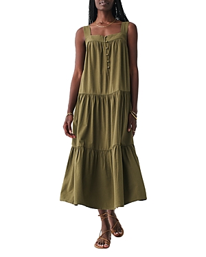 Faherty Marina Seersucker Dress In Military Olive