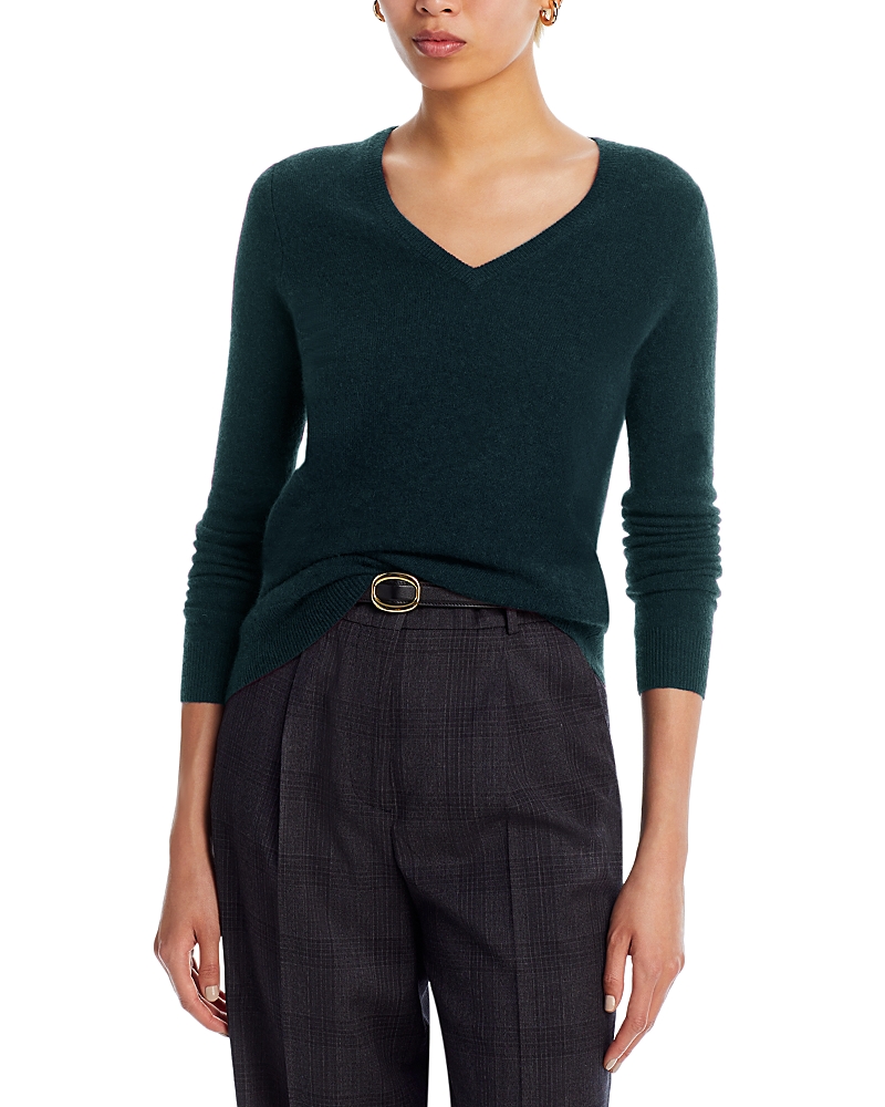 C By Bloomingdale's Cashmere C By Bloomingdale's V-neck Cashmere Sweater - Exclusive In Dark Green