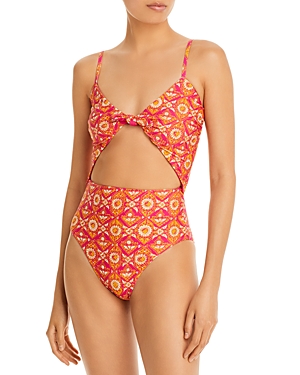 Veronica Beard Aniston Waist Cutout Swimsuit In Fuschia Multi