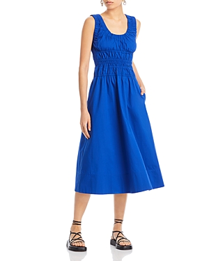 Proenza Schouler White Label Cotton Round Neck Smocked Dress In Royal Blue