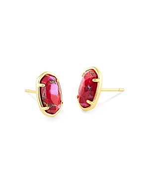 Kendra Scott Grayson Stone Stud Earrings In 14k Gold Plated In Gold Bronze Veined Red And Fuchsia Magnesite