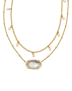 Kendra Scott Elisa Mother of Pearl Adjustable Layered Pendant Necklace in 14K Gold Plated, 19