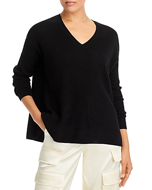 C By Bloomingdale's Cashmere V-neck Ribbed Sleeve Cashmere Jumper - 100% Exclusive In Black