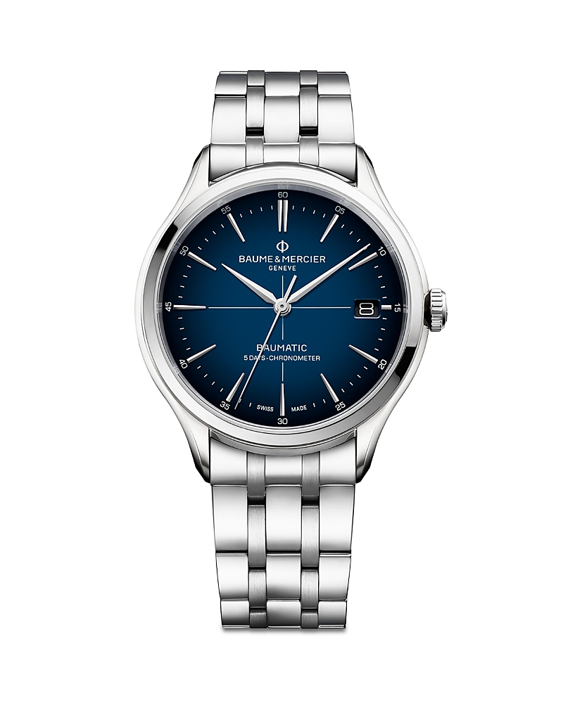 Baume & Mercier Men's Swiss Automatic Clifton Stainless Steel Bracelet Watch 40mm In Blue/silver