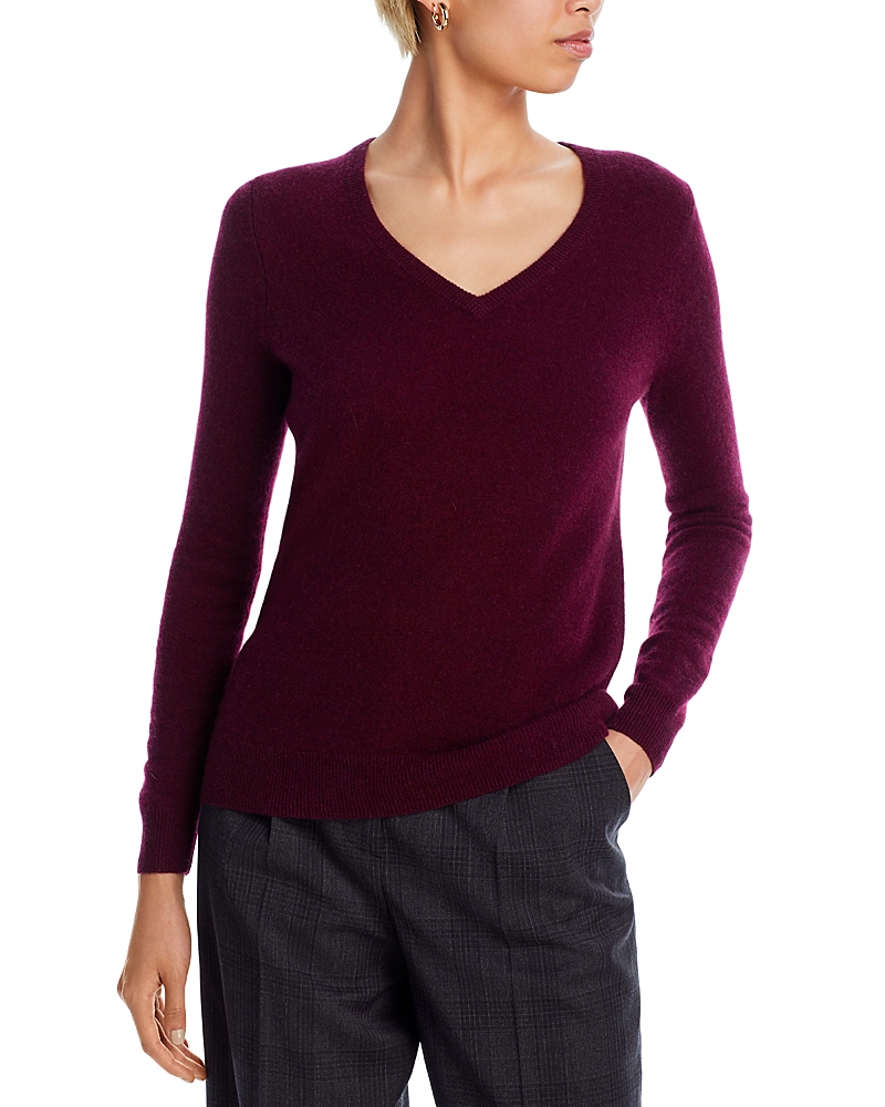 C By Bloomingdale's Cashmere C By Bloomingdale's V-neck Cashmere Sweater - Exclusive In Heather Burgundy
