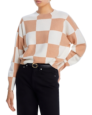 Aqua Cashmere Check Pattern Brushed Cashmere Sweater - 100% Exclusive