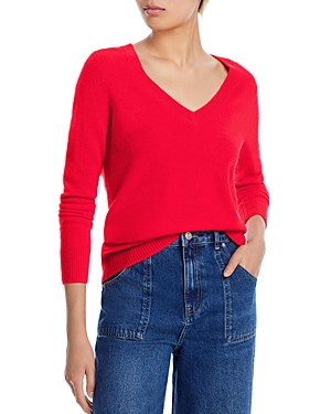 Shop Aqua Cashmere V-neck Cashmere Sweater - 100% Exclusive In Big Apple Red