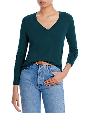 Aqua Cashmere V-neck Cashmere Sweater - 100% Exclusive In Forest
