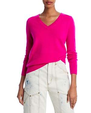 Aqua Cashmere V-neck Cashmere Sweater - 100% Exclusive In Hot Fuschia