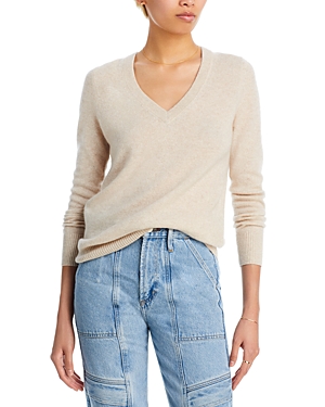 Aqua Cashmere V-neck Cashmere Sweater - 100% Exclusive In Oatmeal