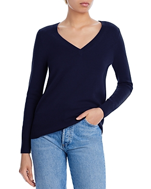 Aqua Cashmere V-neck Cashmere Sweater - 100% Exclusive In Peacoat