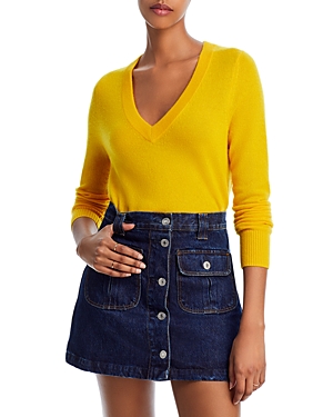 Aqua Cashmere V-neck Cashmere Sweater - 100% Exclusive In Sunflower
