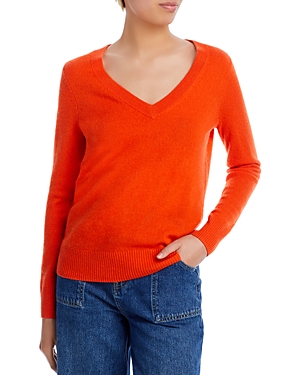 Aqua Cashmere V-neck Cashmere Sweater - 100% Exclusive In Tangerine
