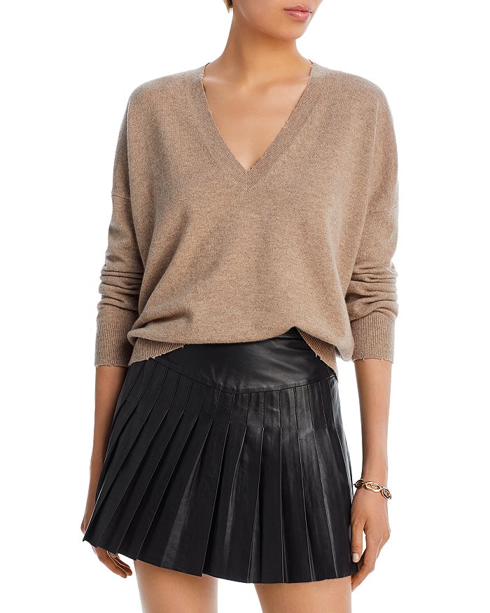 AQUA Distressed V Neck Cashmere Sweater 100 Exclusive