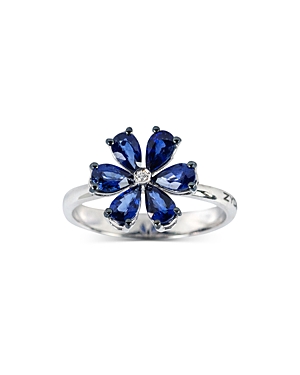 18K White Gold Luminal Sapphire & Diamond Floral Ring