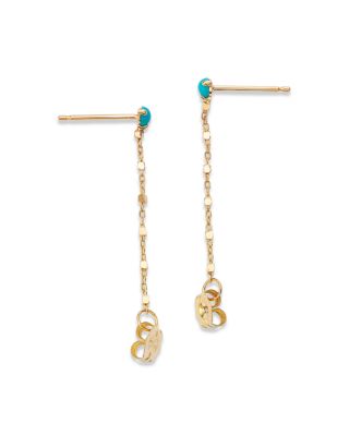 14K Gold Turquoise & Chain Drop Earrings