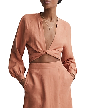 Reiss Axelle Tie Front Blouse In Rust