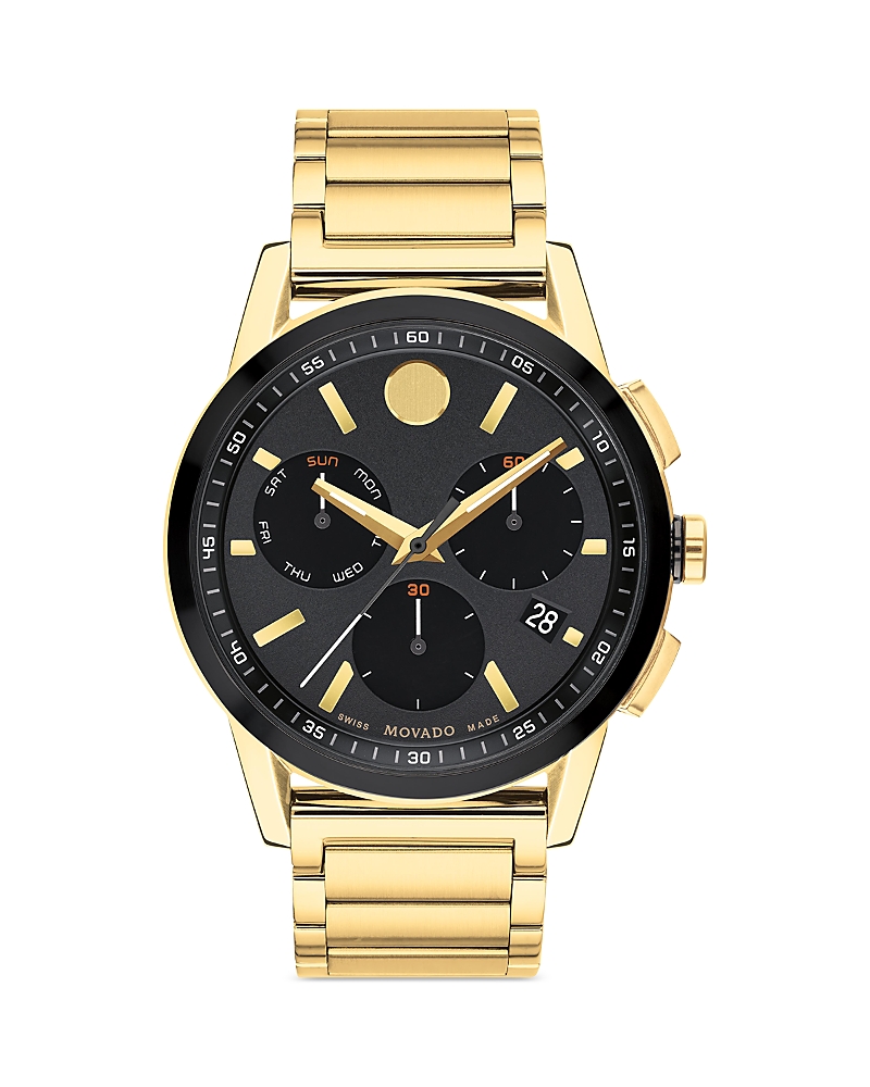 Movado Men's Museum Sport Swiss Quartz Chronograph Gold-tone Pvd Watch 43mm In Black/yellow
