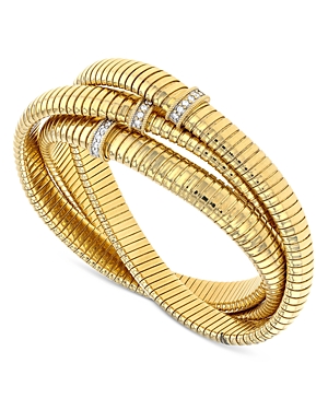 18K Yellow Gold Via Mercanti Diamond Triple Layer Tubogas Bangle Bracelet