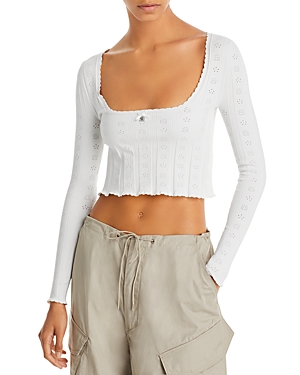 Alexander Wang T Alexanderwang.t Pointelle Cropped Scoop Neck Top In Soft White