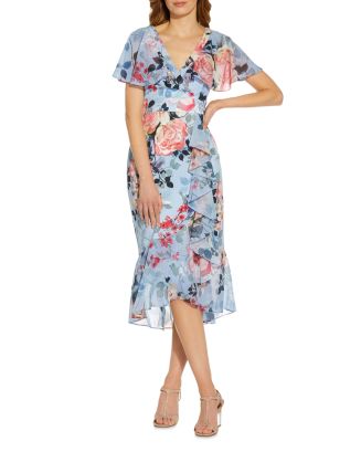Adrianna Papell Floral Print Faux Wrap Ruffled Dress | Bloomingdale's