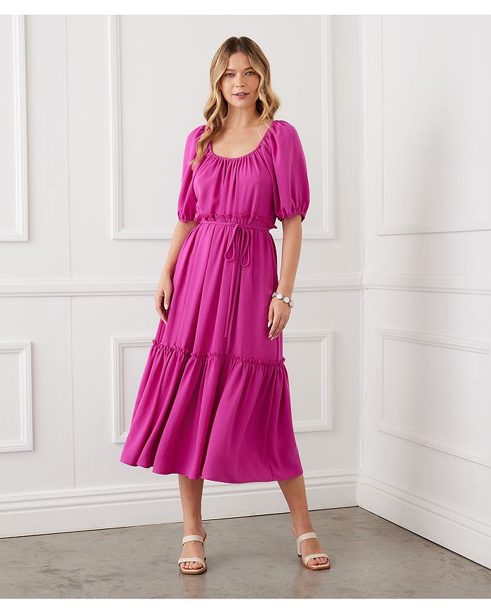 Shop Karen Kane Puff Sleeve Midi Dress In Berry