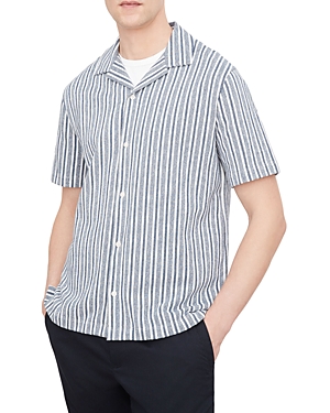 Vince Cabana Stripe Cotton Short Sleeve Button-up Shirt In Twilight Blue