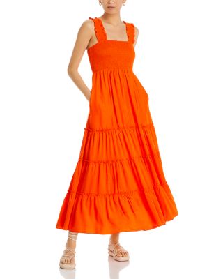 Lucy Paris Smocked Floral Maxi Dress In Orange | ModeSens