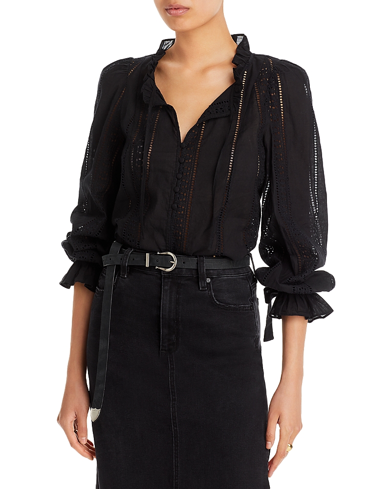 AQUA COTTON LACE INSET BLOUSE - EXCLUSIVE
