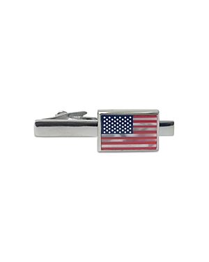 Link Up American Flag Mother Of Pearl Rhodium Plated Short Tie Bar In Red White Blue