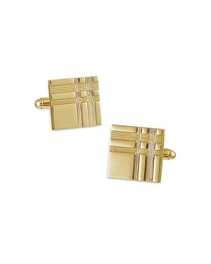 Link Up Rhodium Plated Etched Tartan Plaid Square Cufflinks In Gold