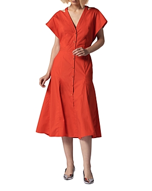 Equipment Doriane Cotton Button Front Dress In Fiery Red
