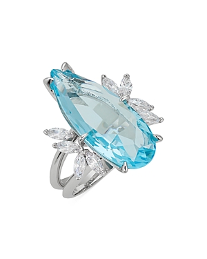 Wildflower Cubic Zirconia Flower Split Band Cocktail Ring in Rhodium Plated