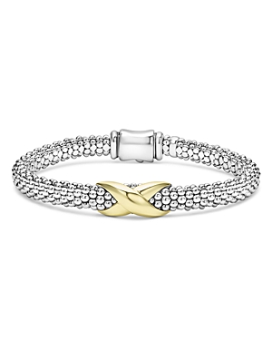Shop Lagos 18k Yellow Gold & Sterling Silver Embrace X Caviar Bead Link Bracelet In Silver/gold