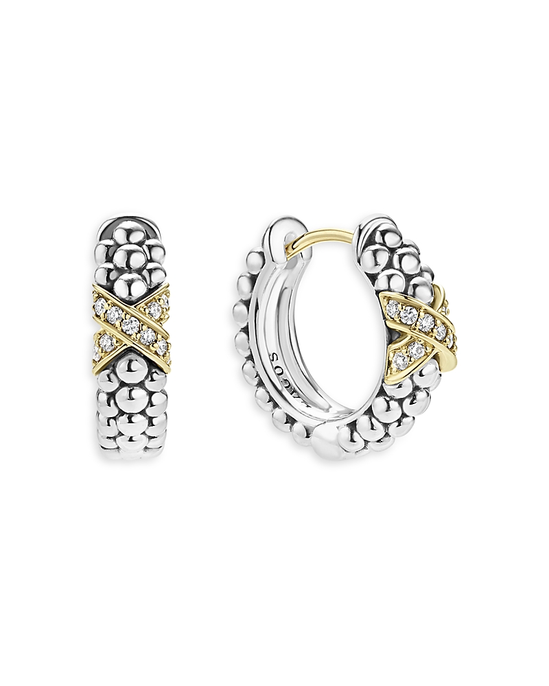 Lagos 18k Yellow Gold & Sterling Silver Embrace Diamond X Small Hoop Earrings In Silver/gold