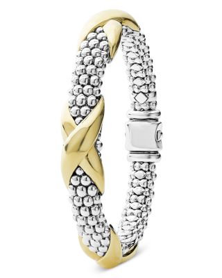 18K Yellow Gold & Sterling Silver Embrace Triple X Caviar Bead Link Bracelet