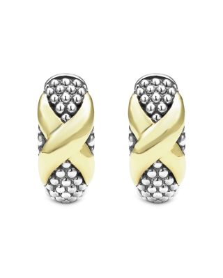 18K Yellow Gold & Sterling Silver Embrace X Caviar Bead Small Hoop Earrings