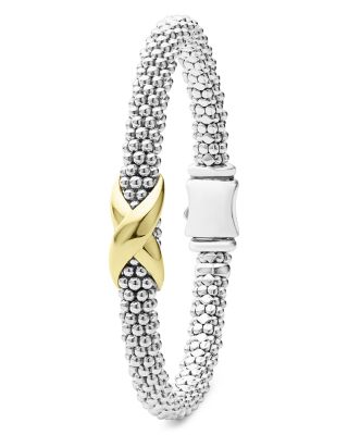 18K Yellow Gold & Sterling Silver Embrace X Caviar Bead Link Bracelet