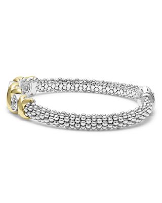 18K Yellow Gold & Sterling Silver Embrace Diamond XO Caviar Bead Link Bracelet