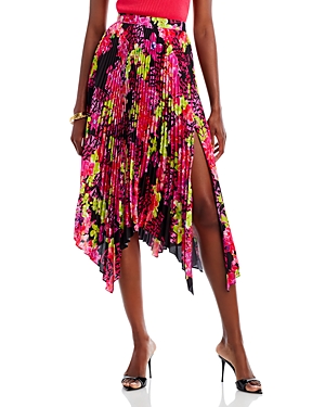 Versace Pleated Printed Crepe De Chine Skirt In Black/pink